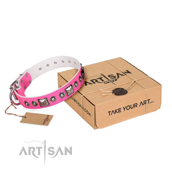 Durable leather dog collar crafted for stylish walking