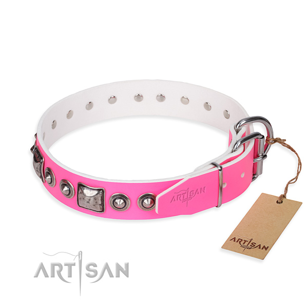 Gentle to touch genuine leather dog collar handmade for basic training