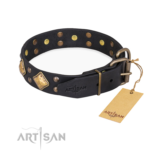 Full grain genuine leather dog collar with incredible rust resistant decorations