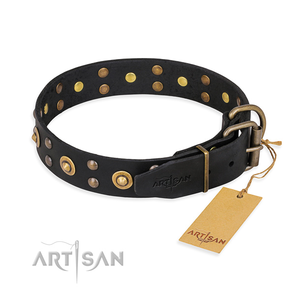 Corrosion proof fittings on full grain natural leather collar for your lovely pet