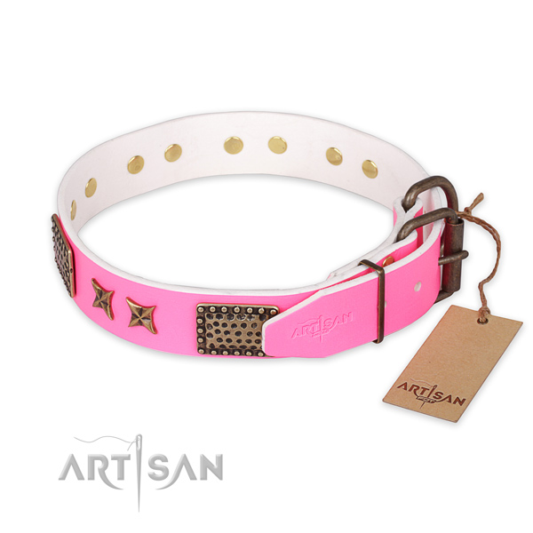 Durable traditional buckle on full grain genuine leather collar for your attractive dog