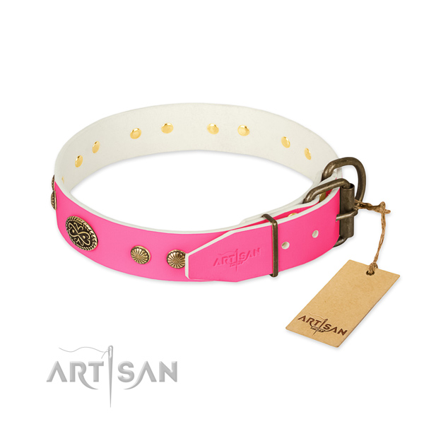 Corrosion proof buckle on full grain natural leather dog collar for your doggie