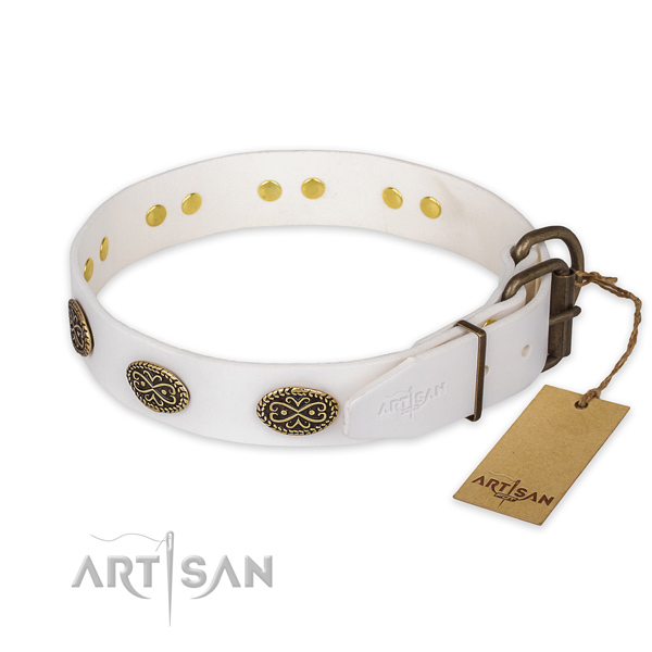 Rust-proof hardware on genuine leather collar for fancy walking your doggie