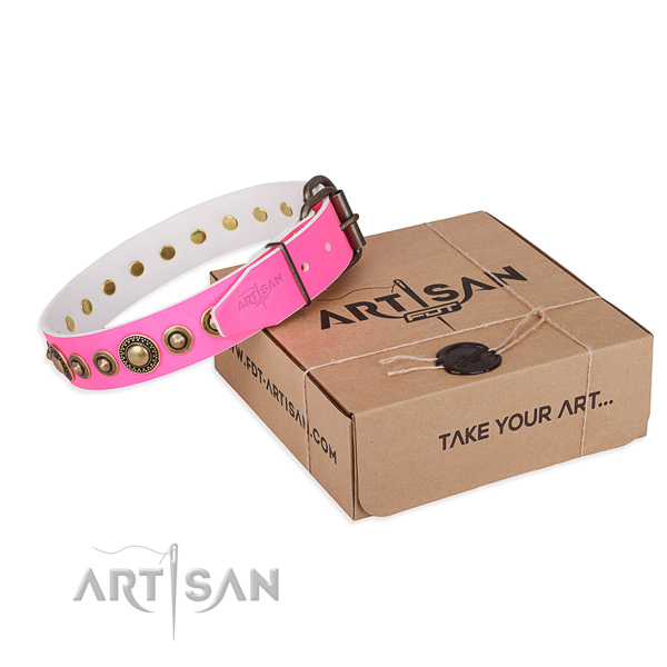 Strong full grain genuine leather dog collar handcrafted for comfy wearing
