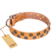"Precious Sparkle" FDT Artisan Handcrafted Tan Leather Bullmastiff Collar