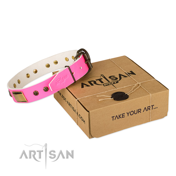 Remarkable full grain natural leather collar for your handsome doggie