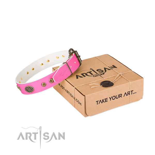 Strong hardware on leather dog collar for your dog