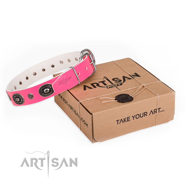 Reliable full grain natural leather dog collar handmade for daily walking