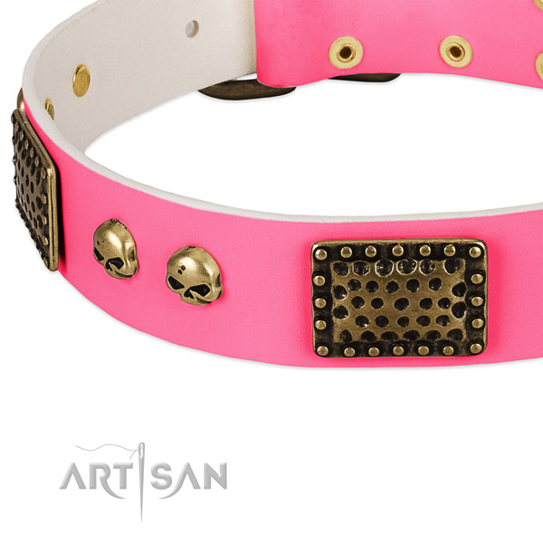 Corrosion resistant hardware on full grain natural leather dog collar for your four-legged friend
