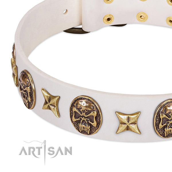 Natural leather dog collar with reliable D-ring
