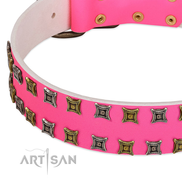 Genuine leather dog collar with top notch decorations