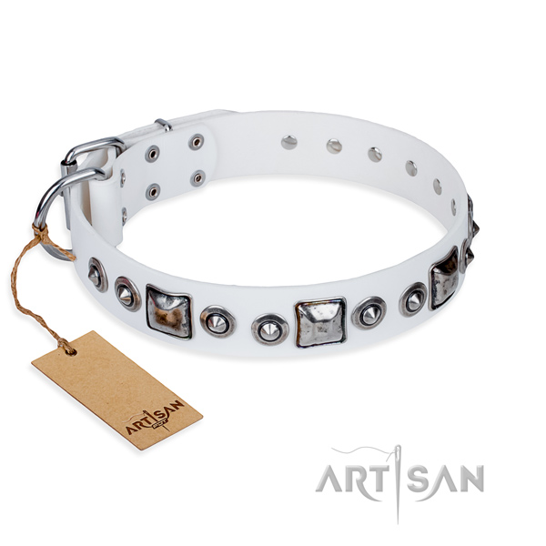 Natural genuine leather dog collar made of top notch material with reliable D-ring