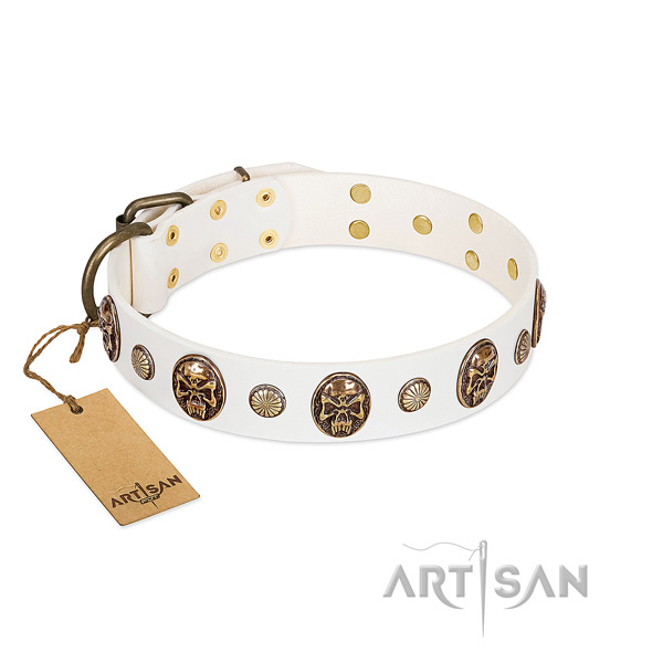 Decorated full grain leather dog collar for comfortable wearing