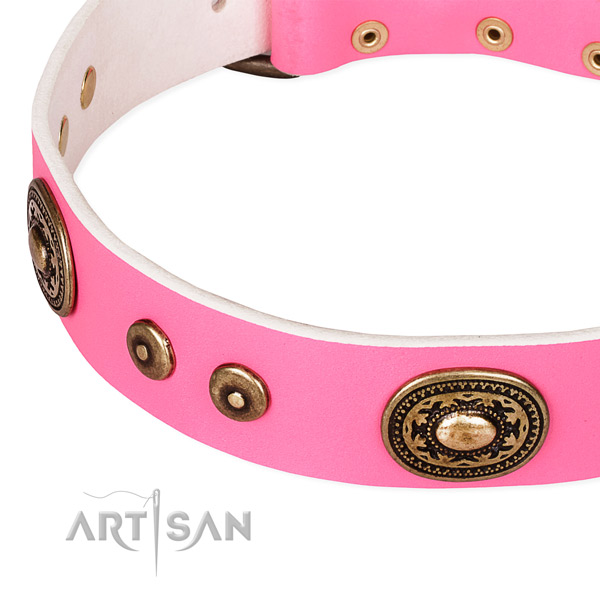 Leather dog collar made of gentle to touch material with studs