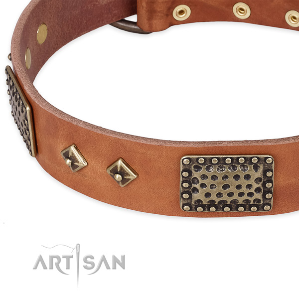 Durable D-ring on full grain leather dog collar for your doggie