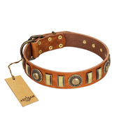"Happy Hound" FDT Artisan Tan Leather Bullmastiff Collar with Elegant Decorations