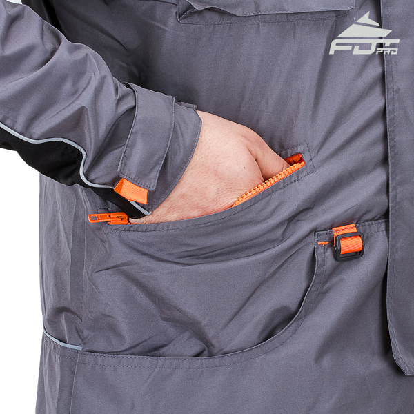 Grey FDT Professional Design Dog Tracking Jacket with Strong Side Pockets