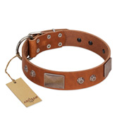 "Great Obelisk" Handcrafted FDT Artisan Tan Leather Bullmastiff Collar with Large Plates and Pyramids