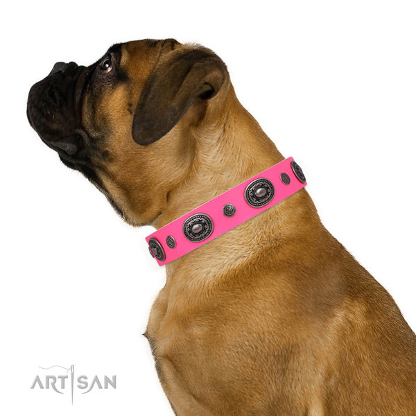 Genuine leather dog collar with strong buckle and D-ring for easy wearing