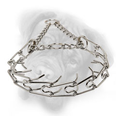 Quality Bullmastiff pinch collar with blunt prongs