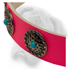 Designer Bullmastiff leather collar with blue stones