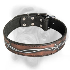 Bullmastiff quality leather dog collar with painting