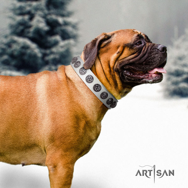 Bullmastiff handmade leather collar with studs for your pet