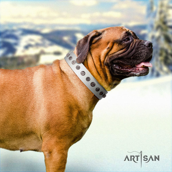 Bullmastiff awesome natural genuine leather collar with decorations for your doggie