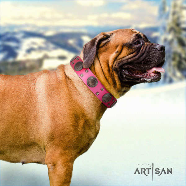Bullmastiff stylish design leather collar with studs for your canine