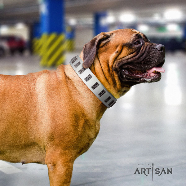 Bullmastiff awesome natural genuine leather collar with decorations for your canine