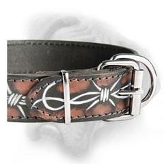 Bullmastiff dog collar with rivted nickel hardware