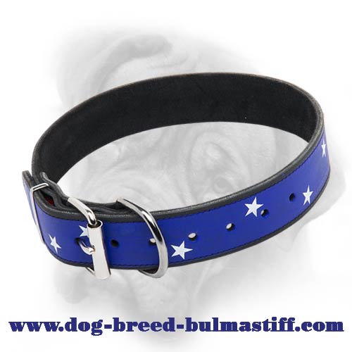 Finely hand-painted leather dog collar for Bullmastiff