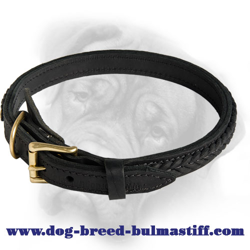 Exclusive hand-braided leather dog collar for Bullmastiff breed