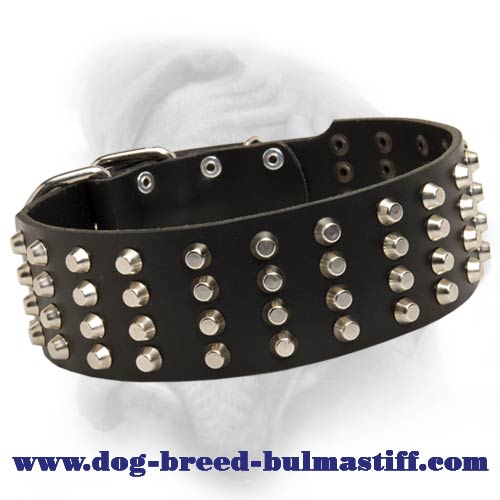 Bullmastiff Breed Custom Dog Collar With Hand-Set Pyramids