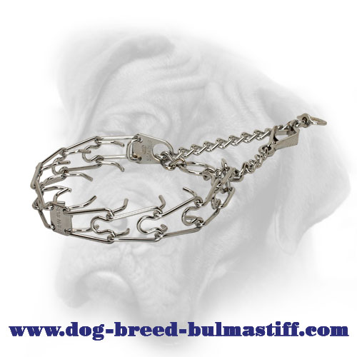 Chrome Plated Bullmastiff Prong Collar with Quick Release Snap Hook - 1/11 inch (2.25 mm)