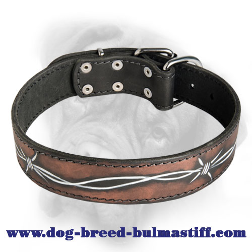 Bullmastiff leather dog collar with barbed wire water-resitant painting - Click Image to Close