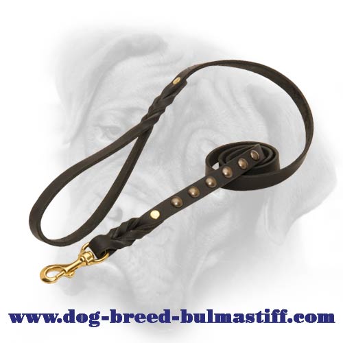 Deluxe Studded and Braided Leash for Bullmastiff