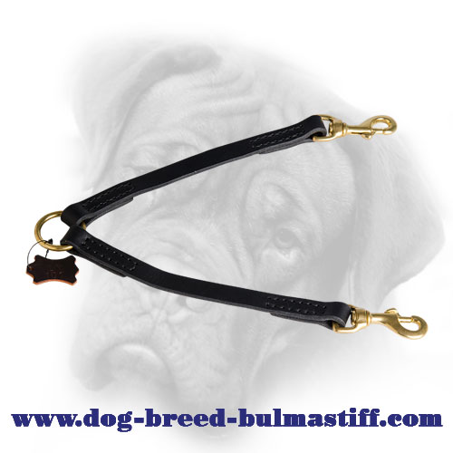 Superb Leather Bullmastiff Coupler Leash for Walking Two Dogs