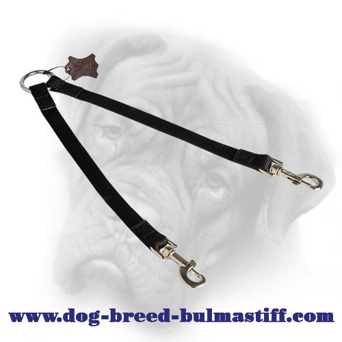 Quality Nylon Bullmastiff Coupler Leash for Walking Two Dogs