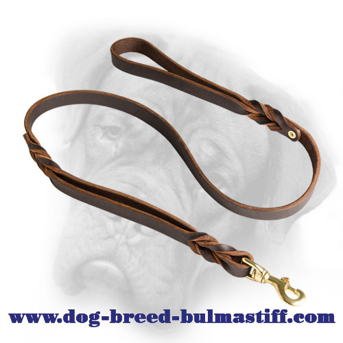 Leather Bullmastiff Leash With Extra Handle