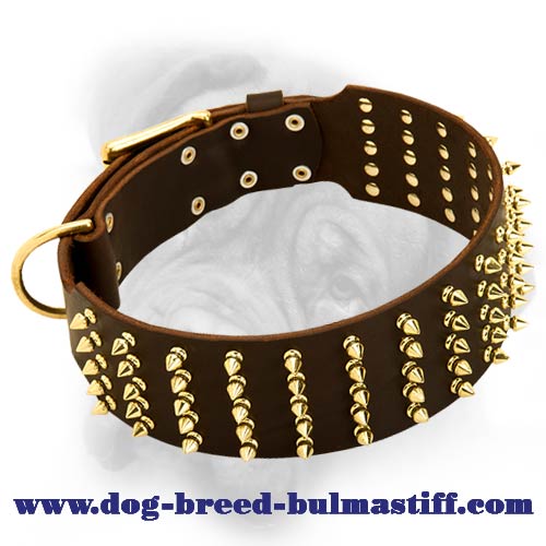 3 inch Wide Spiked Leather Dog Collar for Bullmastiff