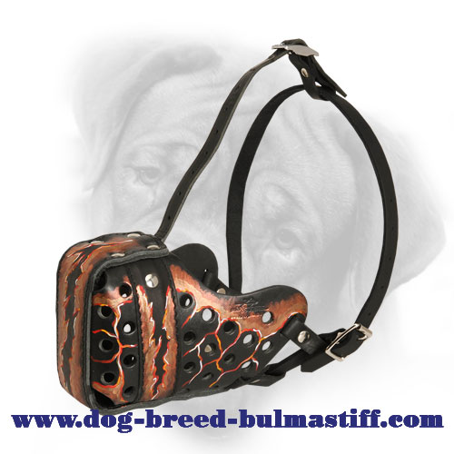 Hand Painted "Magma" Style Leather Bullmastiff Muzzle