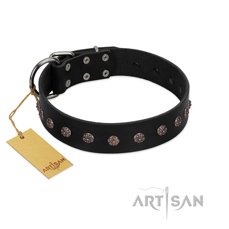 "Flower Rhapsody" FDT Artisan Premium Quaulity Black Leather Bullmastiff Collar