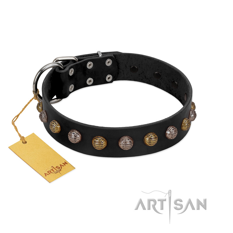 "Inky Prettification" FDT Artisan Black Leather Bullmastiff Collar with One Row of Studs