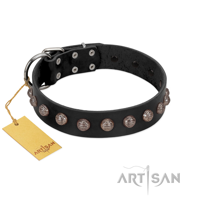 "Bizarre Affection" Designer Handmade FDT Artisan Black Leather Bullmastiff Collar