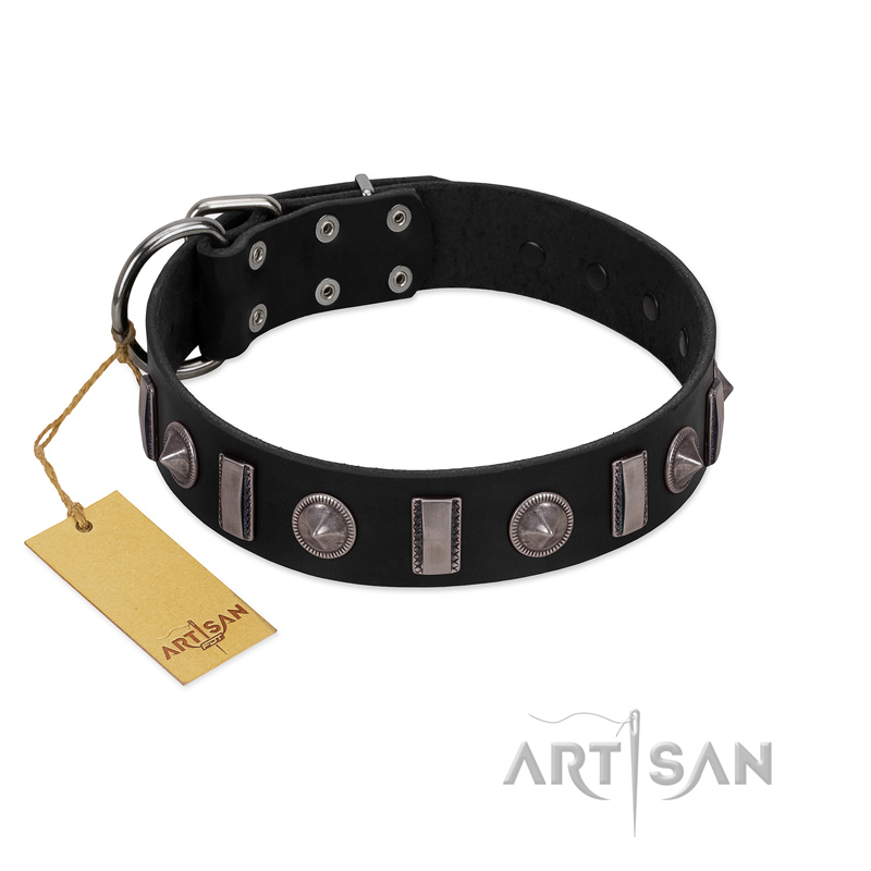 "Silver Spikes" Exclusive FDT Artisan Black Leather Bullmastiff Collar - Click Image to Close