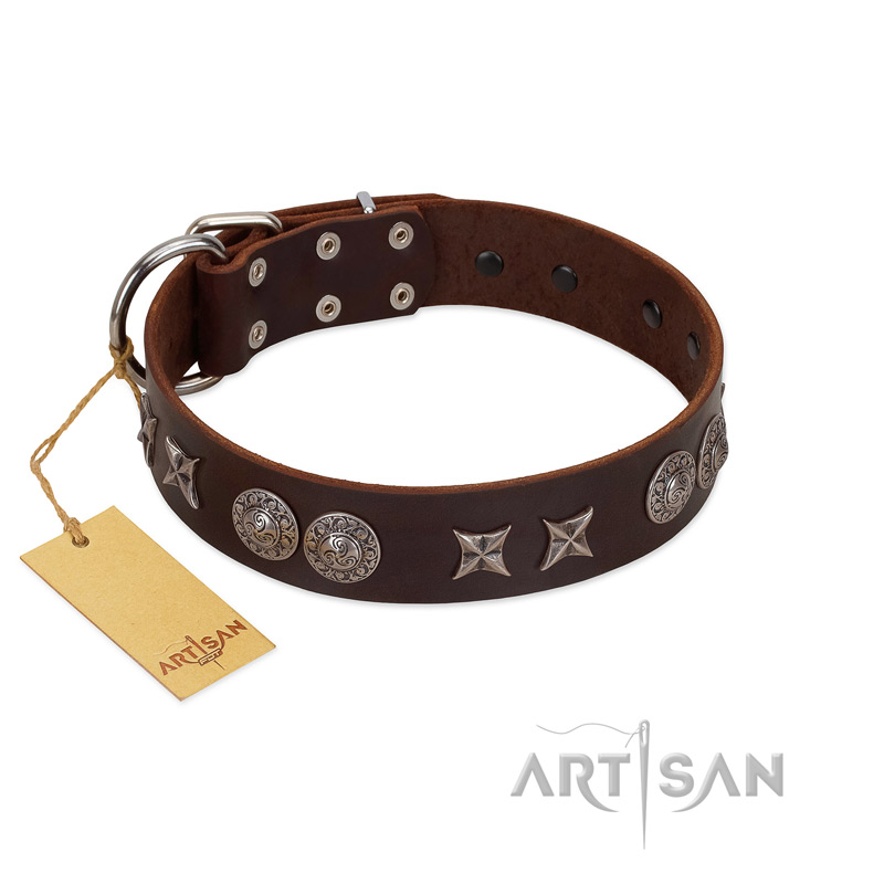 "Antique Style" Designer Handmade FDT Artisan Brown Leather Bullmastiff Collar