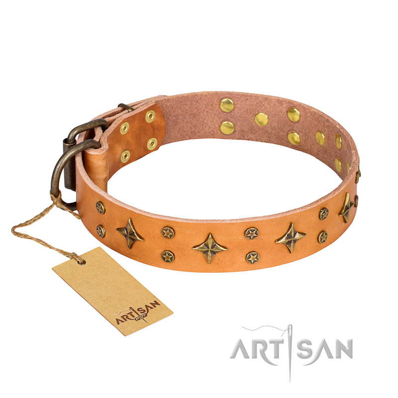 "Top-Flight" FDT Artisan Adorned Tan Leather Bullmastiff Collar