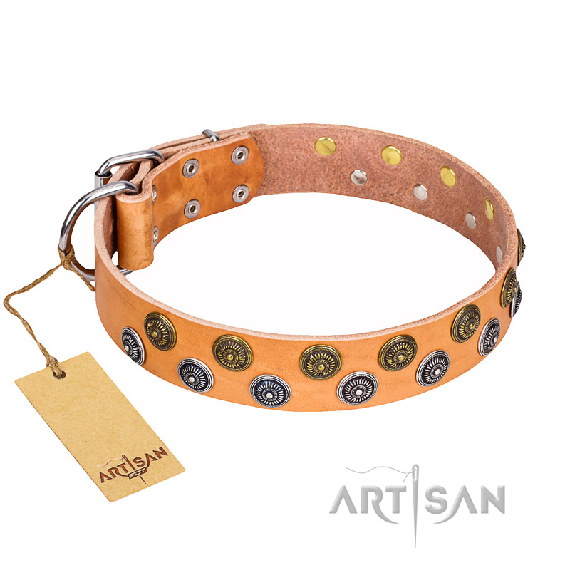 "Precious Sparkle" FDT Artisan Handcrafted Tan Leather Bullmastiff Collar