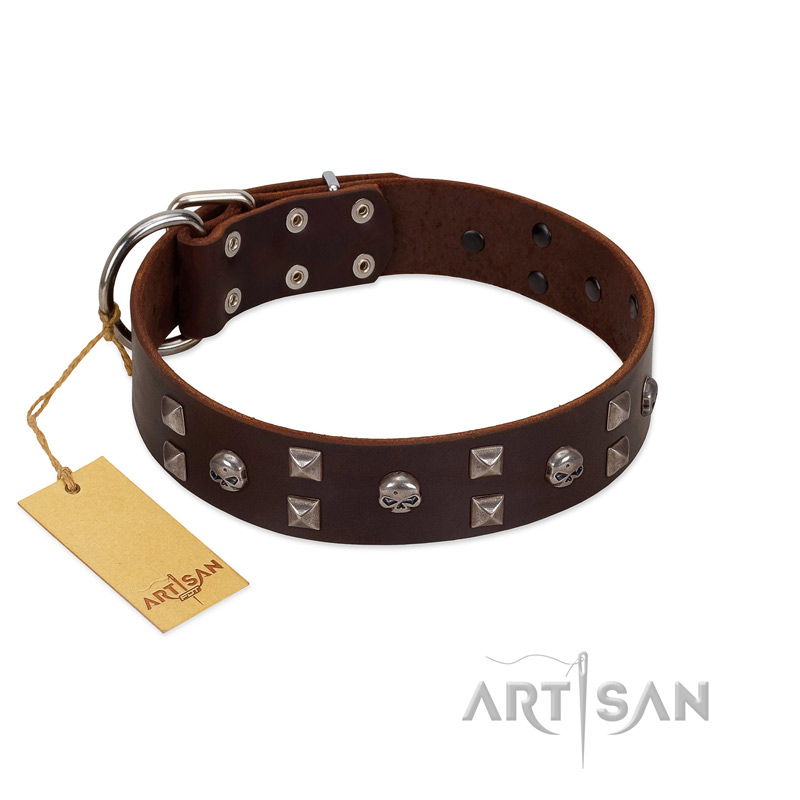 "Brown Shadow" Designer Handmade FDT Artisan Brown Leather Bullmastiff Collar